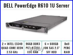 DELL PowerEdge R610 1U Server 2xQuad-Core Xeon 2.53GHz + 96GB RAM + 6x600GB RAID