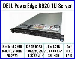 DELL PowerEdge R620 2×E5-2670 Xeon 8-Core 2.6GHz 128GB RAM 4×1.2TB SAS RAID