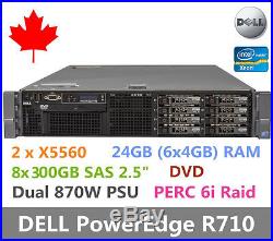 DELL PowerEdge R710 Server 2 x X5560 24GB RAM 8x300GB SAS 2.5 PERC 6i Dual PSU
