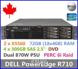 DELL PowerEdge R710 Server 2 x X5560 72GB RAM 4x300GB SAS 2.5 PERC 6i Dual PSU