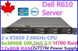 Dell PowerEdge 1U Rack Server R610 2 x X5650 6x300GB 10K SAS HDD 96GB RAM H700
