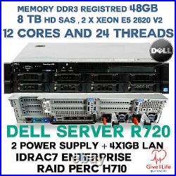Dell R720 2x E5-2620V2 + 48Gb DDR3 R + 4 TB SAS + H710 + 4x1GB + 2 POWER, SERVER